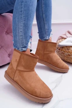 Damskie Botki Śniegowce Ocieplane Camel Puffen
