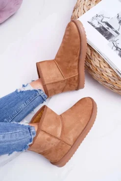 Damskie Botki Śniegowce Ocieplane Camel Puffen