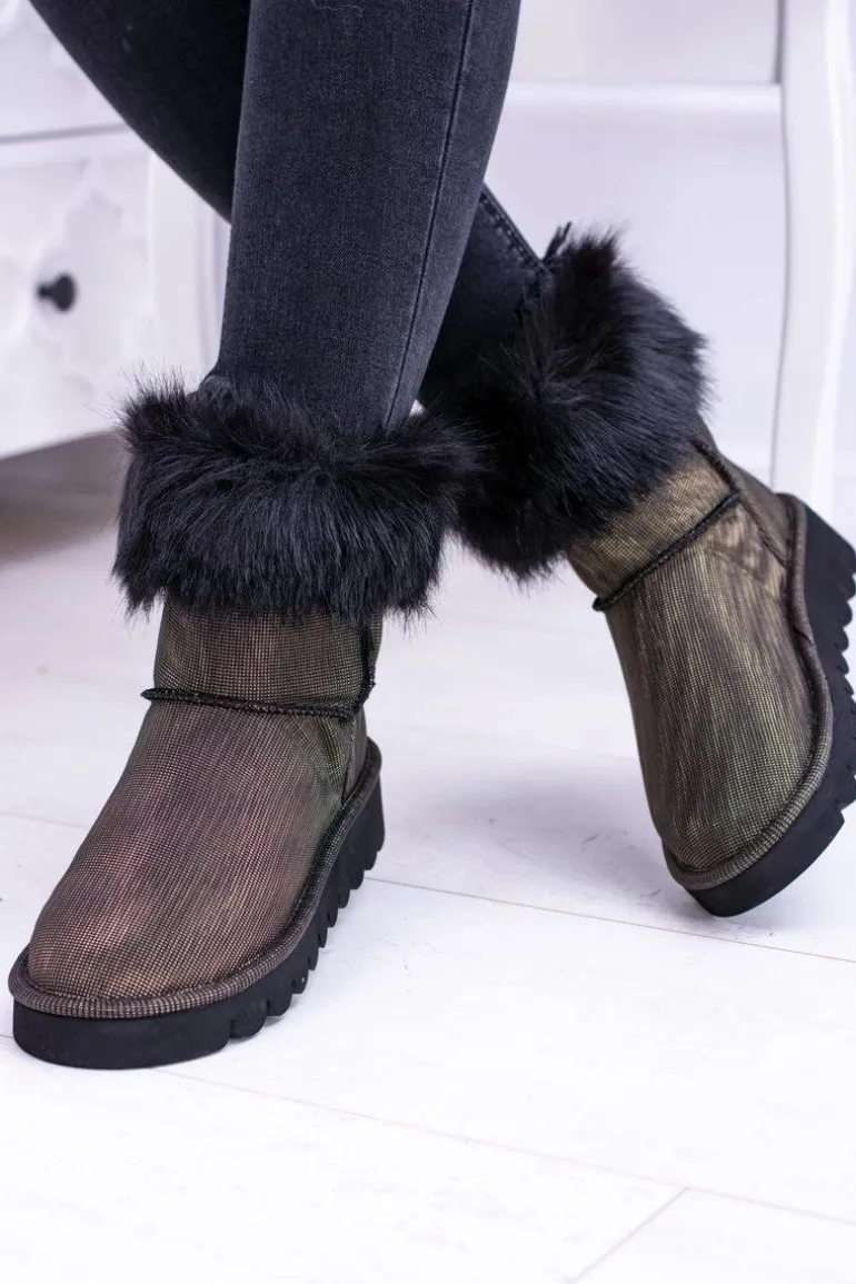 Damskie Botki Śniegowce Wysokie Z Futerkiem Fourrure