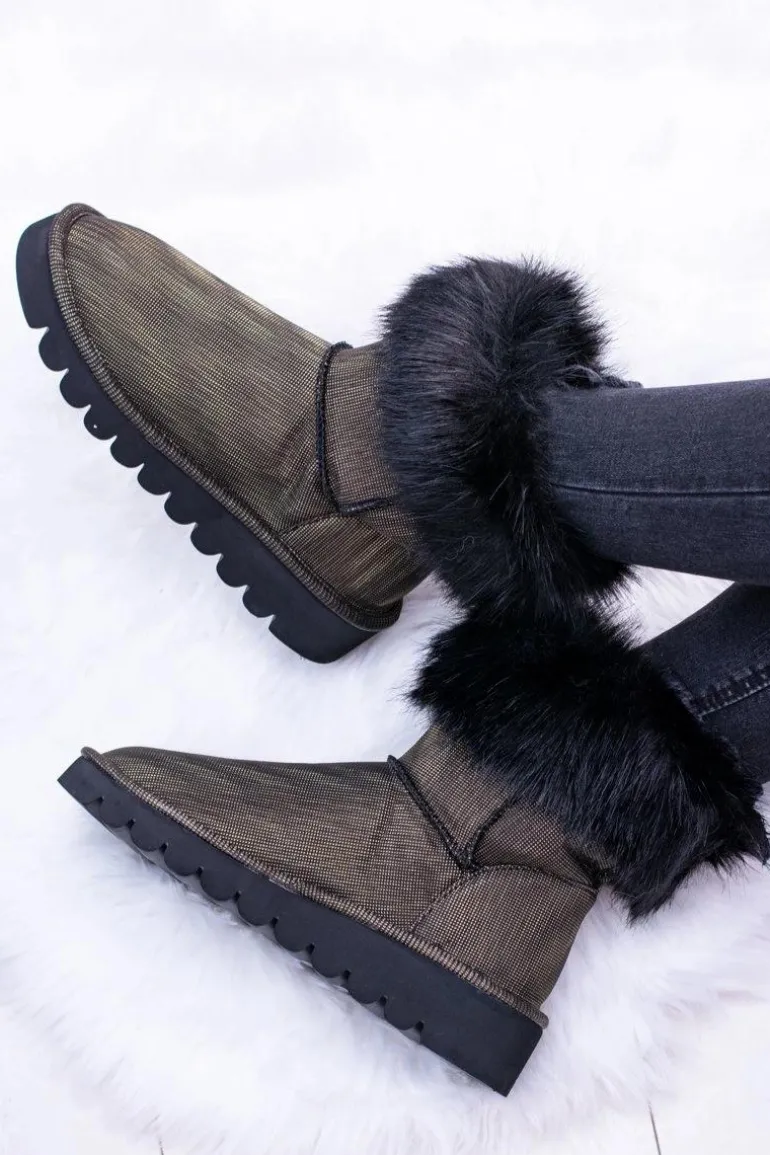 Damskie Botki Śniegowce Wysokie Z Futerkiem Fourrure