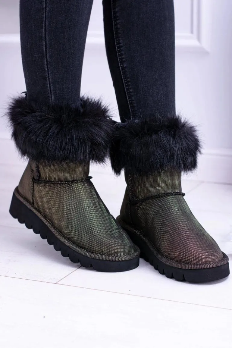 Damskie Botki Śniegowce Wysokie Z Futerkiem Fourrure