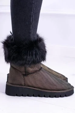 Damskie Botki Śniegowce Wysokie Z Futerkiem Fourrure