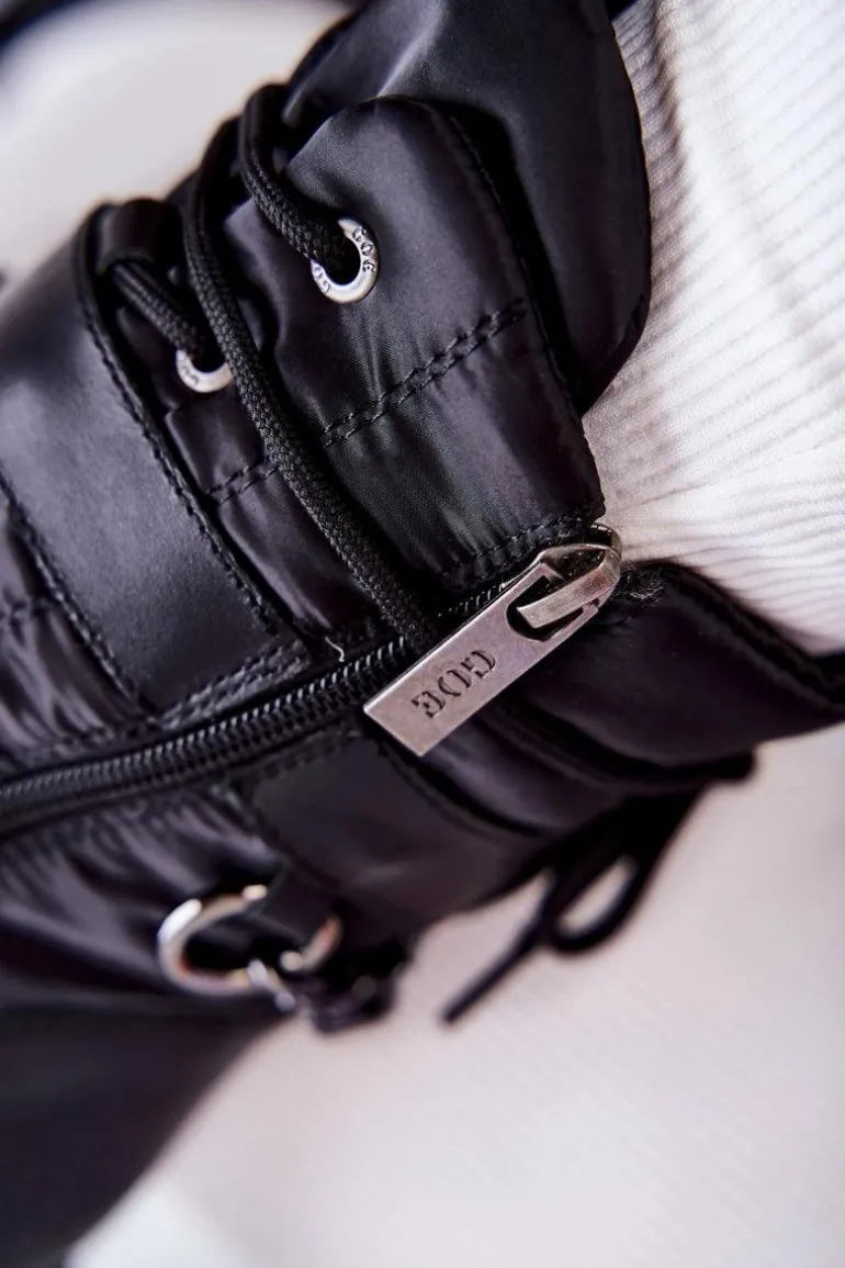 Damskie Botki Śniegowce Z Łańcuchem GOE KK2N4018 Czarne