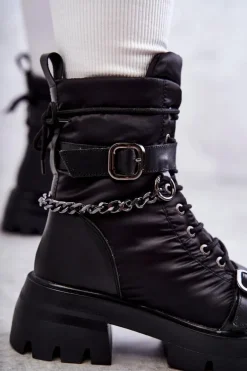 Damskie Botki Śniegowce Z Łańcuchem GOE KK2N4018 Czarne