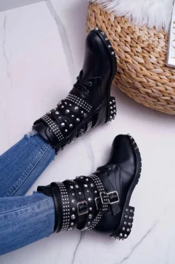 Damskie Botki Nity Kolce Czarne Verona