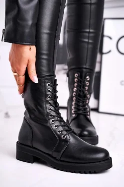 Damskie Botki Ocieplane Czarne Support Me