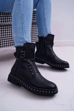 Damskie Botki Ocieplane Futerkiem Czarne Piano