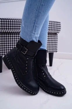 Damskie Botki Ocieplane Futerkiem Czarne Piano