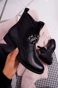 Damskie Botki Ocieplane Kryształki Czarne Somingo