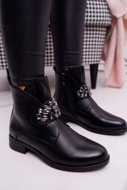 Damskie Botki Ocieplane Kryształki Czarne Somingo
