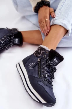 Damskie Botki Ocieplane Lee Cooper LCJ-22-31-1450 Granatowe