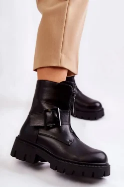 Damskie Botki Ocieplane Na Suwak Czarne Torey