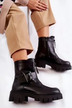 Damskie Botki Ocieplane Na Suwak Czarne Torey