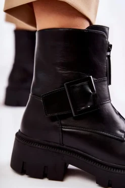 Damskie Botki Ocieplane Na Suwak Czarne Torey