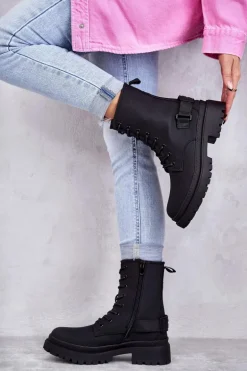 Damskie Botki Ocieplane Na Suwak Czarne Fabiola