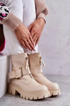 Damskie Botki Ocieplane Na Suwak Beżowe Torey