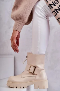 Damskie Botki Ocieplane Na Suwak Beżowe Torey