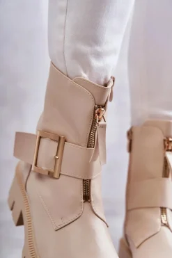 Damskie Botki Ocieplane Na Suwak Beżowe Torey