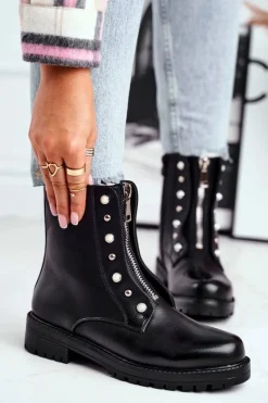 Damskie Botki Ocieplane Suwak z Przodu Czarne Hypnotized