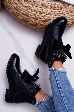 Damskie Botki Ocieplane Wstążka Ćwieki Grethan