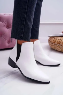 Damskie Botki Płaskie Białe Murino