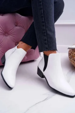 Damskie Botki Płaskie Białe Murino