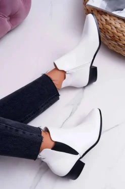 Damskie Botki Płaskie Białe Murino