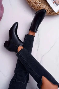 Damskie Botki Płaskie Czarne Murino