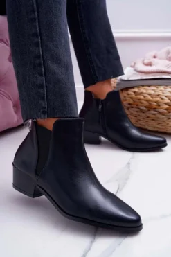 Damskie Botki Płaskie Czarne Murino