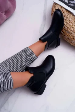 Damskie Botki Płaskie Czarne Estacanto