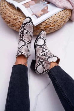 Damskie Botki Płaskie Skóra Węża Murino