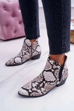 Damskie Botki Płaskie Skóra Węża Murino