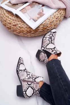 Damskie Botki Płaskie Skóra Węża Murino