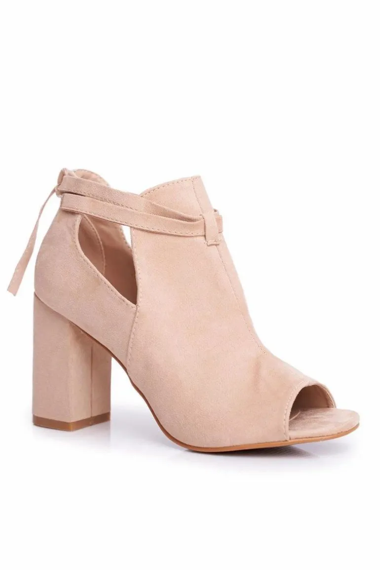 Damskie Botki Sandały Na Słupku Odkryte Palce Beżowe Grays