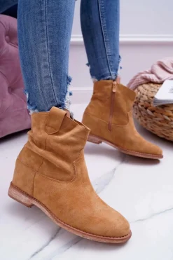 Damskie Botki Saszki Na Koturnie Camel Ellen