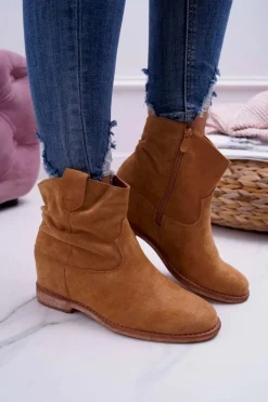 Damskie Botki Saszki Na Koturnie Camel Ellen