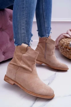 Damskie Botki Saszki Na Koturnie Beżowe Ellen