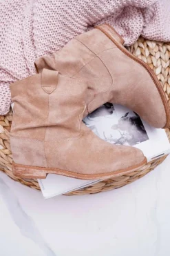 Damskie Botki Saszki Na Koturnie Beżowe Ellen