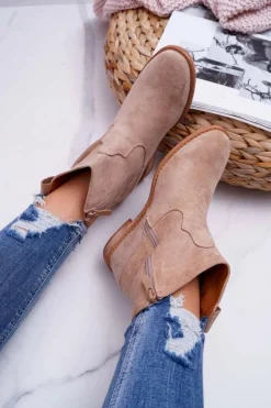 Damskie Botki Saszki Na Koturnie Beżowe Ellen