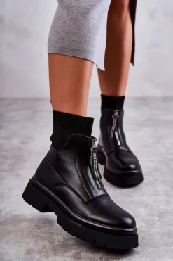 Damskie Botki Skarpetkowe Na Suwak Czarne Shelter