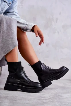 Damskie Botki Skarpetkowe Na Suwak Czarne Shelter