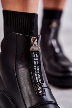 Damskie Botki Skarpetkowe Na Suwak Czarne Shelter