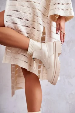 Damskie Botki Skarpetkowe Na Suwak Beżowe Shelter