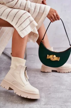 Damskie Botki Skarpetkowe Na Suwak Beżowe Shelter