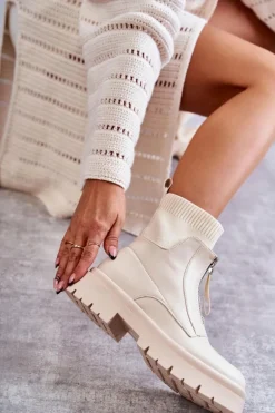 Damskie Botki Skarpetkowe Na Suwak Beżowe Shelter