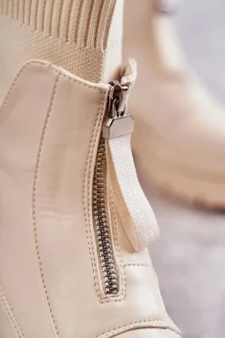 Damskie Botki Skarpetkowe Na Suwak Beżowe Shelter