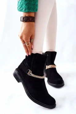 Damskie Botki Skórzane Nicole Czarne Dome