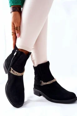 Damskie Botki Skórzane Nicole Czarne Dome