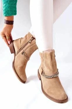 Damskie Botki Skórzane Nicole Beżowe Dome