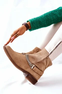 Damskie Botki Skórzane Nicole Beżowe Dome